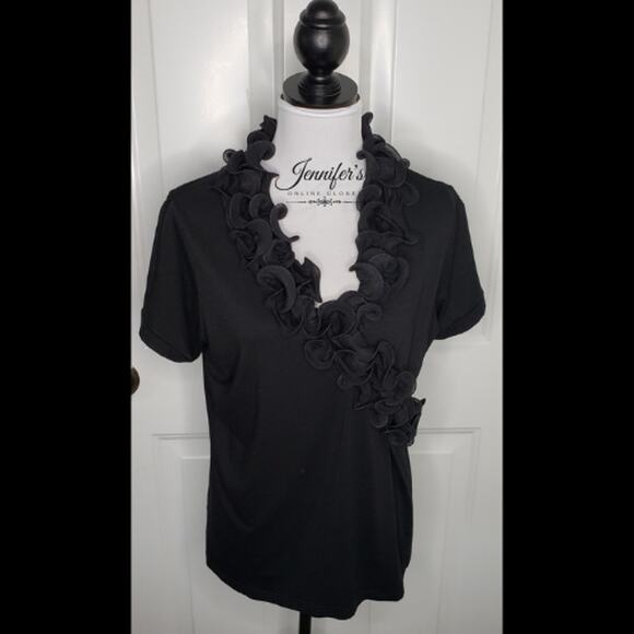 Vex Collection Women's Black Swirl Collar Short Sleeve Top Size XL - Picture 2 of 6